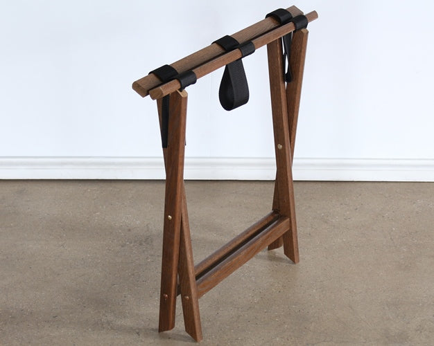 LUG03 Oak Folding Luggage Rack with Black Straps