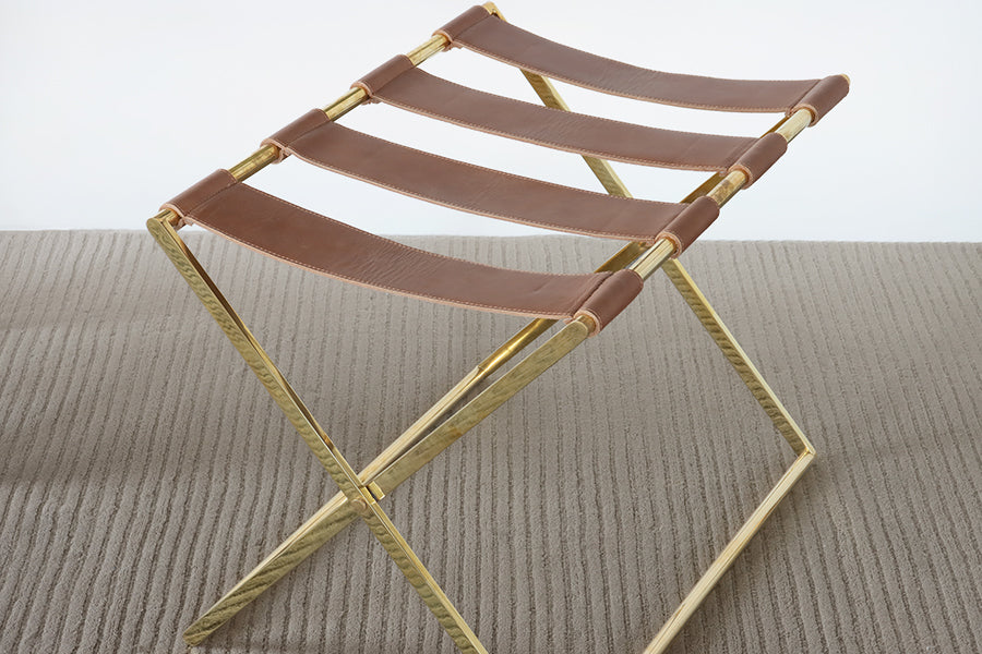 Brass Folding Luggage Rack with Leather Straps