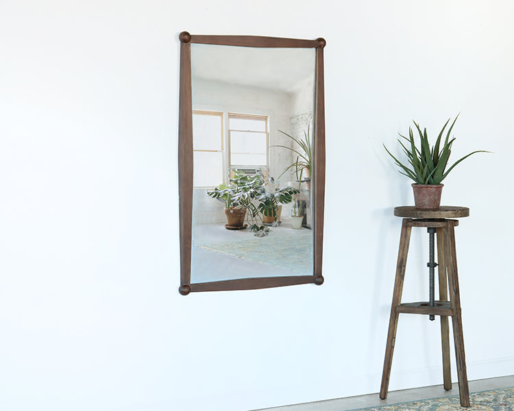 Aged Dark Pine Antique Ball Detail Mirror