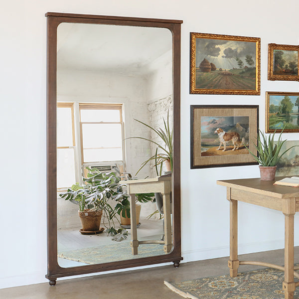 Aged Dark Pine Antique Country Style Floor Mirror