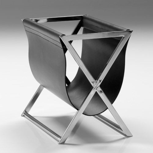 Black Leather and Stainless Steel Magazine Holder 