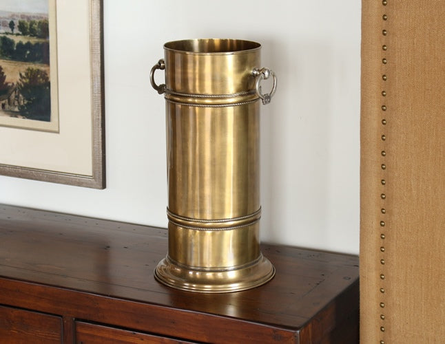 MISC98 Antique Brass Umbrella Stand with Silver Ring Handles