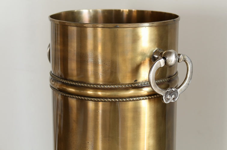 MISC98 Antique Brass Umbrella Stand with Silver Ring Handles