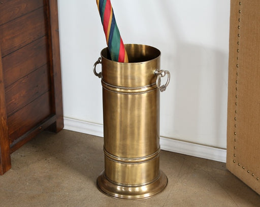 MISC98 Antique Brass Umbrella Stand with Silver Ring Handles