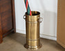 MISC98 Antique Brass Umbrella Stand with Silver Ring Handles