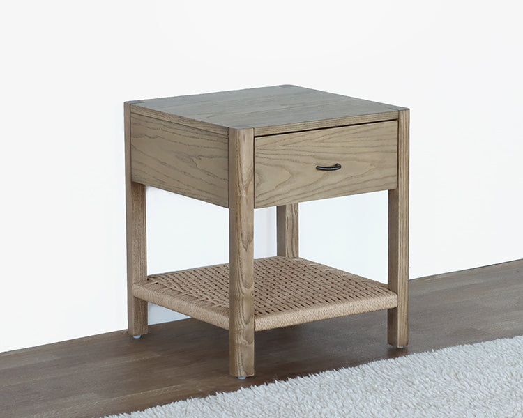 Ash End Table Danish Style Ash End Table w/ Woven Shelf — Bridge Furniture & Props NY