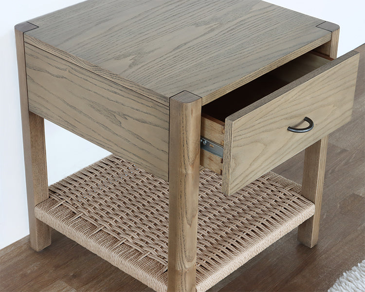 Danish Style Ash End Table w/ Woven Shelf
