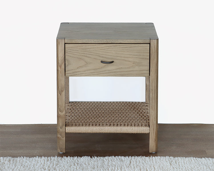 Danish Style Ash End Table w/ Woven Shelf