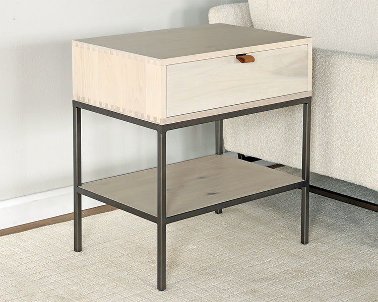Light Poplar 1 Drawer Nightstand with Leather Pull