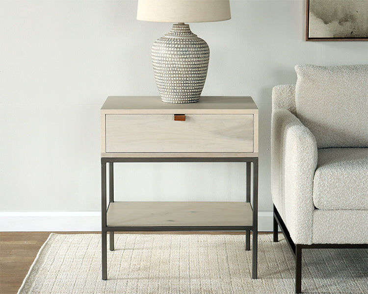 Light Poplar 1 Drawer Nightstand with Leather Pull