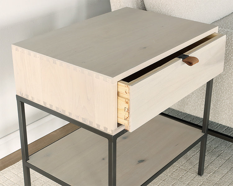 Light Poplar 1 Drawer Nightstand with Leather Pull