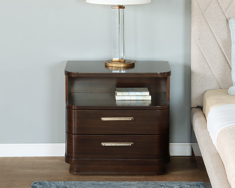 Dark Eucalyptus Nightstand w/ Rounded Corners