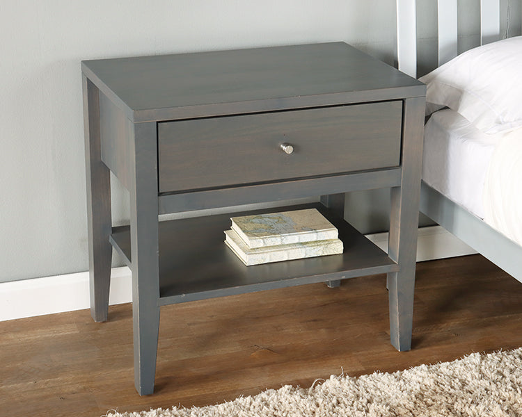 Greywash Nightstand w/ Drawer & Undershelf