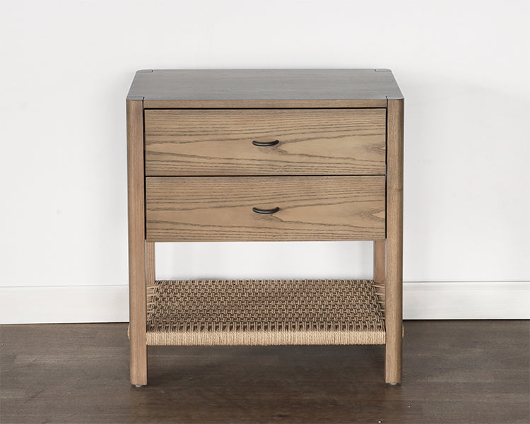 Danish Style Ash Nightstand with Woven Shelf