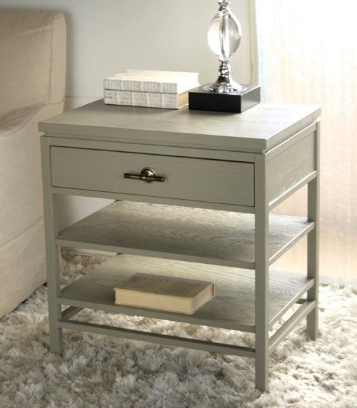 Vintage Gray Nightstand with Two Shelves