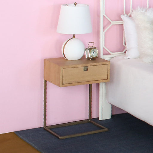 NS84 - Natural Oak Nightstand WSatin Brass Legs