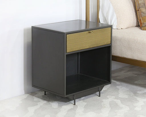 NS85 - Iron Nightstand With Perforated Brass Drawer