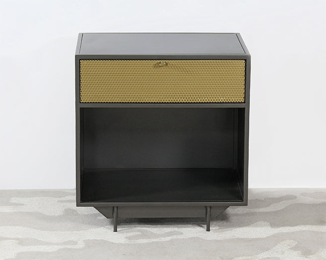 NS85 - Iron Nightstand With Perforated Brass Drawer