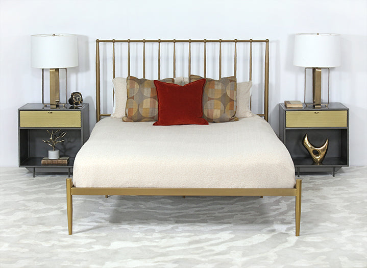 NS85 - Iron Nightstand With Perforated Brass Drawer