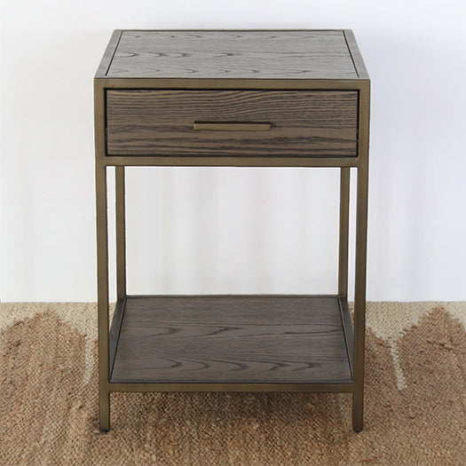 NS86 - Oak Nightstand With Rubbed Bronze Frame