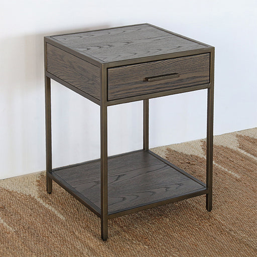 NS86 - Oak Nightstand With Rubbed Bronze Frame
