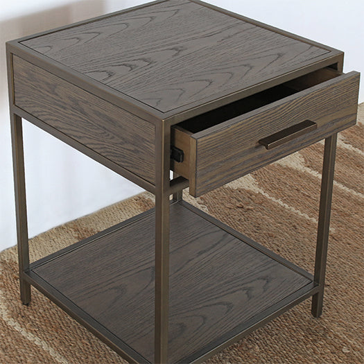 NS86 - Oak Nightstand With Rubbed Bronze Frame