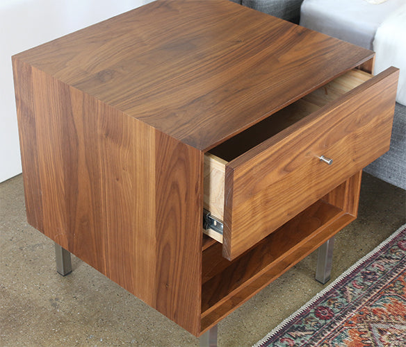 Walnut Nightstand With Stainless Base