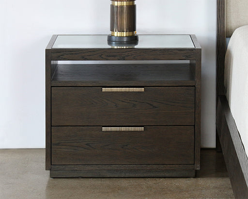 NS92 - Sable Brown Oak 2 Drawer Nightstand With Brass Pulls