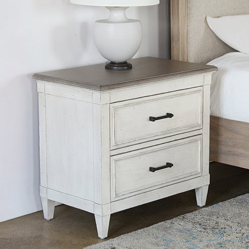 NS94 - Antique White 2 Drawer Nigthstand With Wood Top