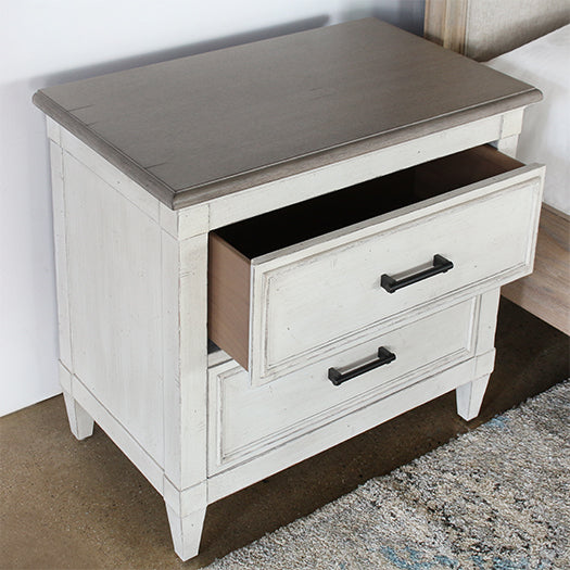 NS94 - Antique White 2 Drawer Nigthstand With Wood Top