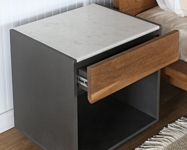 Dark Grey Lacquered Nightstand With Oak Drawer