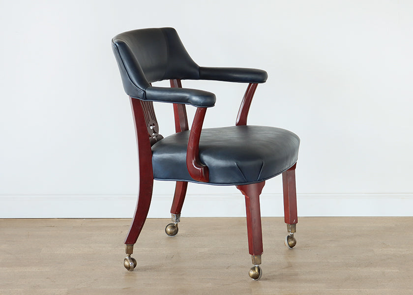 Dark Navy Leather Chippendale Style Office Chair