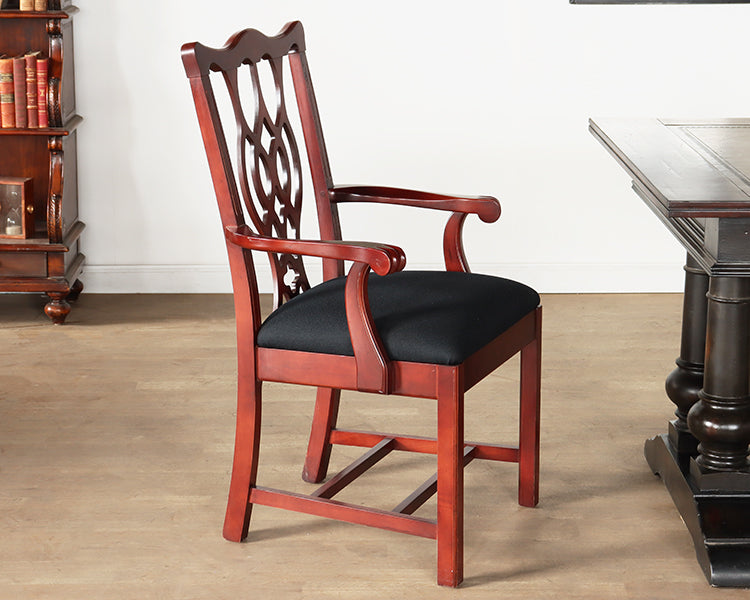 Cherry Wood Chippendale Style Arm Chair