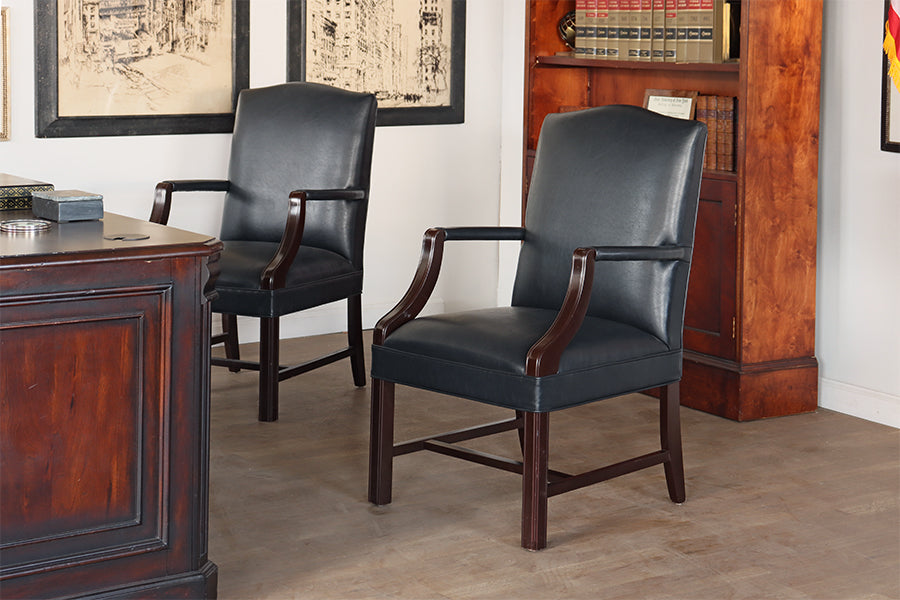 Dark Slate Leather Upholstered Armchair