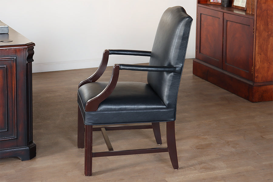 Dark Slate Leather Upholstered Armchair