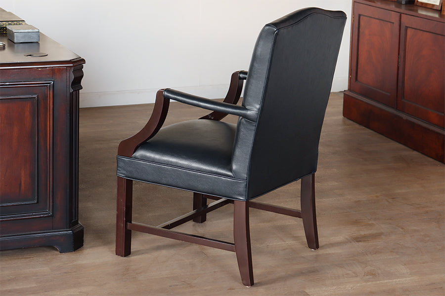 Dark Slate Leather Upholstered Armchair
