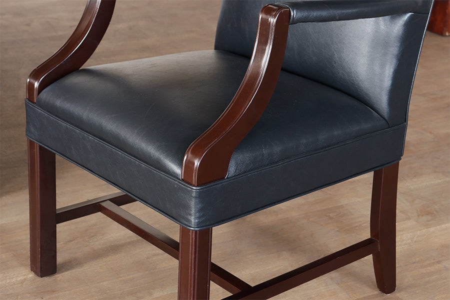 Dark Slate Leather Upholstered Armchair