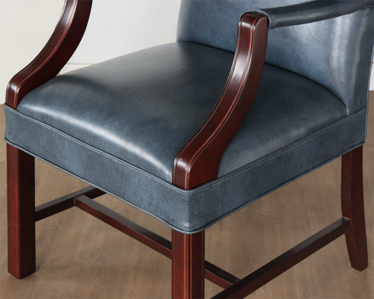 Marbled Blue Leather Upholstered Armchair