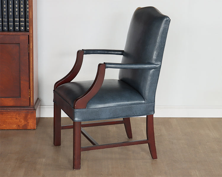 Marbled Blue Leather Upholstered Armchair