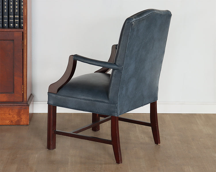 Marbled Blue Leather Upholstered Armchair
