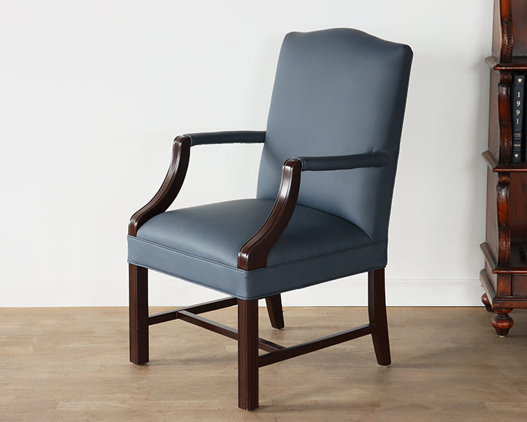 Slate Blue Leather Upholstered Armchair