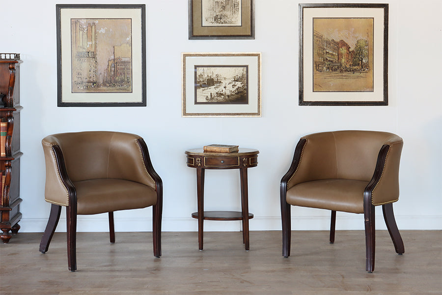 Tan Leather Barrel Chair
