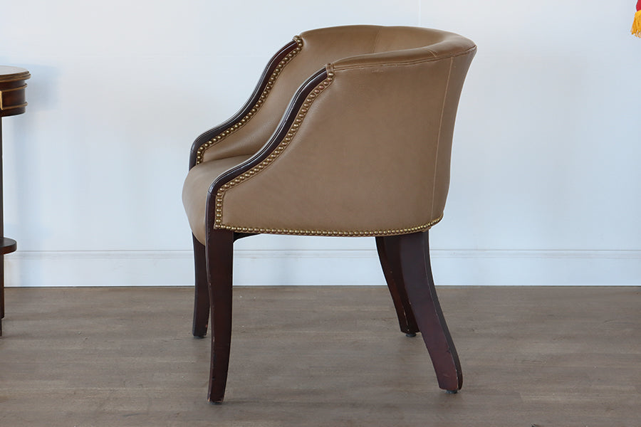 Tan Leather Barrel Chair