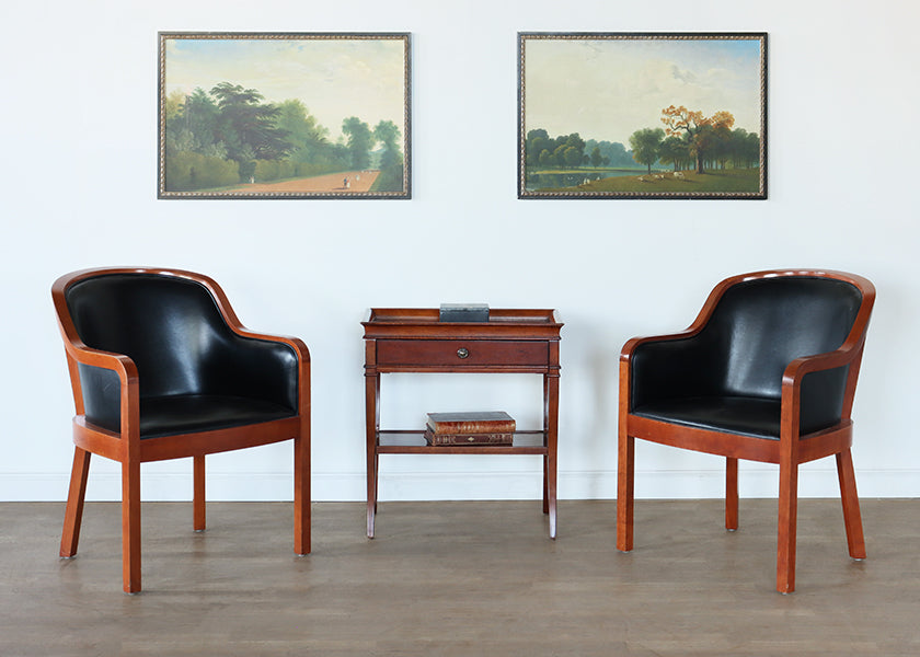 Black Leather Arm Chair with Wood Frame