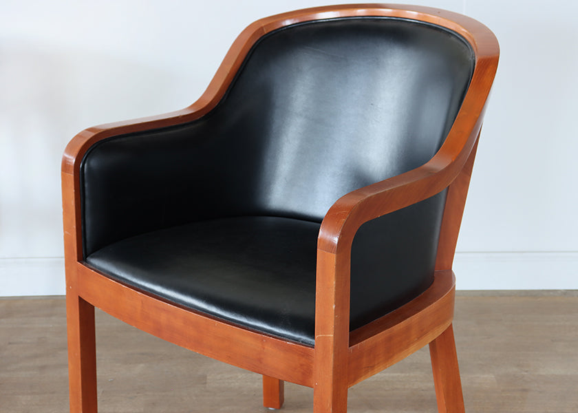 Black Leather Arm Chair with Wood Frame