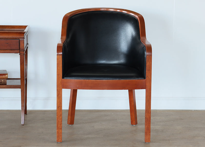 Black Leather Arm Chair with Wood Frame