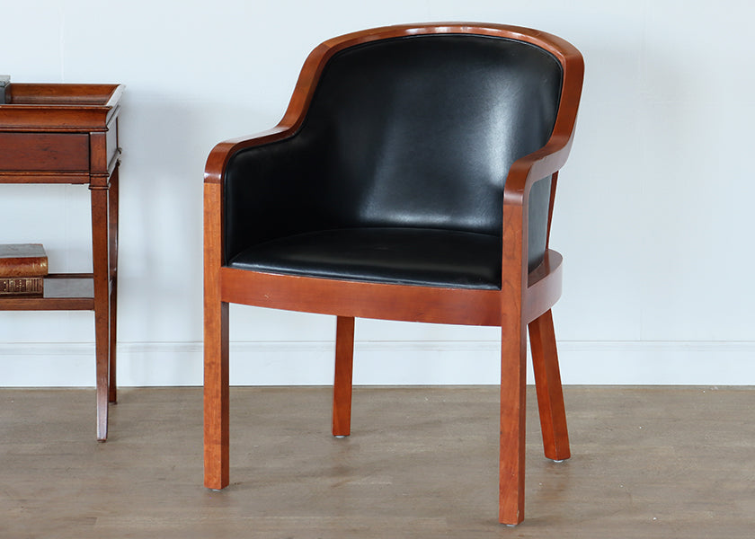 Black Leather Arm Chair with Wood Frame