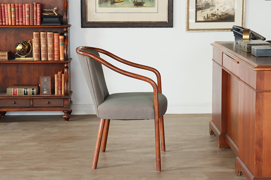 Grey Arm Chair with Wood Frame
