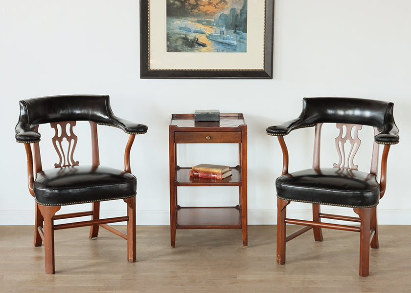 Black Leather Chippendale Arm Chair