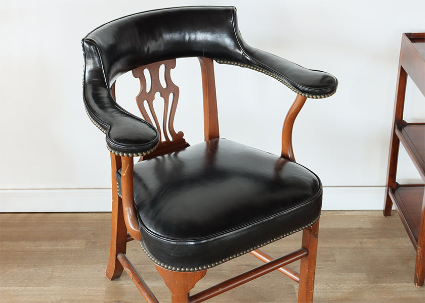 Black Leather Chippendale Arm Chair